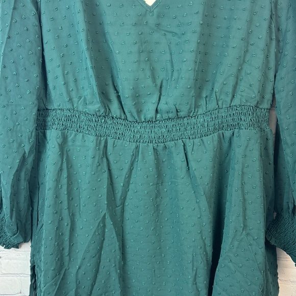 BloomChic Green Clip Dot Long Sleeve V Neck Dress With Pockets Plus Size 2X - Picture 5 of 8